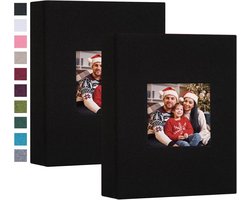 Set van 2 Kleine Fotoboeken 4x6 Inch - Linnen Album met Venster voor 52 Foto's of Ansichtkaarten