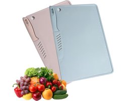 Set van 2 kleine multifunctionele kunststof snijplanken met mes - 2-in-1 snijplanken - dubbelzijdig - ophanggat - 29 x 20 cm - roze en blauw