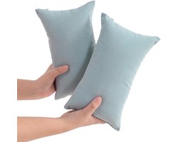 Set van 2 kleine slaapkussens – compact reiskussen van katoen voor volwassenen, kinderen en huisdieren (honden) – geschikt voor nek, pols, onderrug en knie – blauw (17,8 x 28 cm)