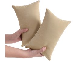 Set van 2 kleine slaapkussens – compact reiskussen van katoen voor volwassenen, kinderen en huisdieren (honden) – geschikt voor nek, pols, onderrug en knie – kaki (17,8 x 28 cm)