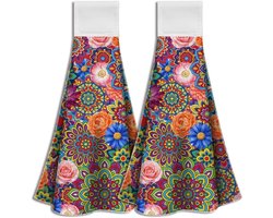 Set van 2 kleurrijke boho-bloemen handdoeken voor de keuken, zachte absorberende microvezel, ideaal als geschenk voor kookliefhebbers