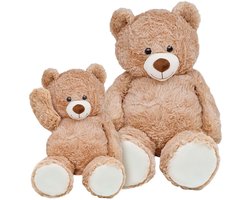 Set van 2 Knuffel Beren XL & XXL - Teddybeer 100cm & 50cm - Knuffels - Pluche Beer - Hoge Kwaliteit Knuffeldier - Teddybear Groot - Knuffelbeer