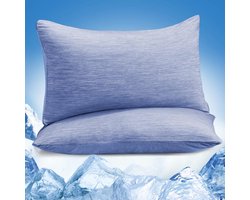 Set van 2 Koelkussenslopen 40 x 80 cm - Katoenen Zomerkussenslopen met Q-Max Koelvezel en Rits - Blauw