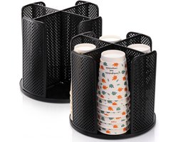 Set van 2 koffiebekerdispensers, draaibare beker- en dekselhouder met 4 compartimenten, plastic papieren bekerhouder voor kantoor, restaurant, breakroom, koffiestation, bar, buffet, keuken
