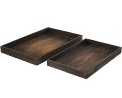 Set van 2 kommen T285, dienblad ontbijt dienblad houten dienblad decoratief dienblad, shabby look ~ bruin