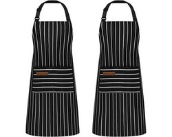 Set van 2 kookschorten met verstelbare banden en zakken, ideaal voor restaurant, BBQ en barbecues, antifouling, unisex zwart en bruin