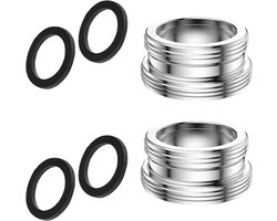 Set van 2 Kranen Adapters M24 naar M22, Zilveren Metaal met Zwarte Rubber Ring, Waterbesparend en Multifunctioneel voor Keuken en Badkamer