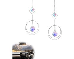Set van 2 Kristallen Suncatchers (28cm) – Sprankelende Regenboogdecoratie voor Auto en Huis, met Geometrisch Metaal Ontwerp