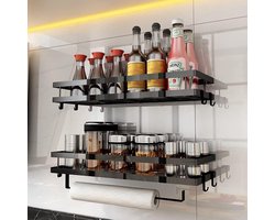 Set van 2 kruidenrekken, hangend zonder boren en boren, keukenrek, muur met keukenrolhouder en kunststof basispads, keukenrekken voor muren voor keuken en badkamer