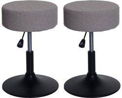 Set van 2 krukken MCW-C22, kruk make-up kruk, in hoogte verstelbaar draaibaar Ø 37cm stof bouclé (450g/m²) ~ taupe