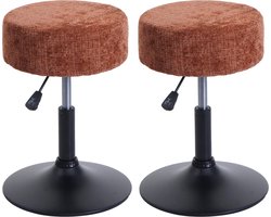 Set van 2 krukken MCW-C22, kruk make-up kruk, in hoogte verstelbaar draaibaar Ø 37cm stof chenille (465g/m²) ~ terracotta
