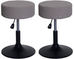 Set van 2 krukken MCW-C22, make-upkruk, in hoogte verstelbaar, draaibaar Ø 37 cm Stof Bouclé 450 g/m² MVG ~ taupe