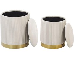 Set van 2 Krukken met Opbergruimte - Fluweel Zitting, Ronde Make-uptafel Krukken, Opbergkruk voor Woonkamer, Slaapkamer, Kinderkamer, Badkamer - 2 Maten, Crème