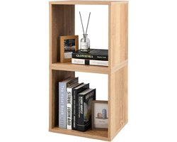 Set van 2 Kubusplanken – Stapelbare Opbergrekken – Opbergvakken en Boekenkast – Natuurlijk Hout – Voor Woonkamer en Werkkamer