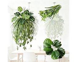 Set van 2 kunstmatige groene planten voor buiten - 1 spinplant + 1 monstera combinatieplant - UV-bestendige groene planten - Geschikt voor buitentuinen, huisdecoratie en artistieke decoratie - Veelzijdige decoratie - Pot niet inbegrepen