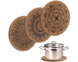 Set van 2 Kurken Onderzetters met Mooie Patronen - Diameter 19 cm, Warmtebestendig voor Potten, Glazen en Vazen