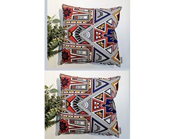 Set van 2 Kussenhoes | 40x40 | | Decoratieve Kussensloop | Sierkussens | Afrikaanse Boheemse Stijl Geometrische 'Mudcloth' Bogolan Geïnspireerd Print Woondecoratie Sierkussen Katoen Etnische Kussenhoes