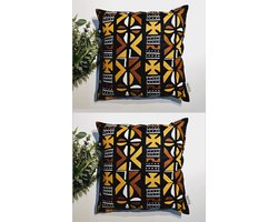 Set van 2 Kussenhoes | 40x40 | | Decoratieve Kussensloop | Sierkussens | Afrikaanse Boheemse Stijl Geometrische 'Mudcloth' Bogolan Geïnspireerd Print Woondecoratie Sierkussen Katoen Etnische Kussenhoes