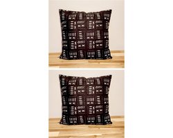 Set van 2 Kussenhoes | 45x45 | | Decoratieve Kussensloop | Sierkussens | Afrikaanse Boheemse Stijl Geometrische 'Mudcloth' Bogolan Geïnspireerd Print Woondecoratie Sierkussen Katoen Etnische Kussenhoes