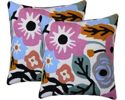 Set van 2 kussenhoes 45x45cm | Kussens woonkamer | kussensloop | sierkussens | cushion cover | katoen | Full Hand embroidery Chain