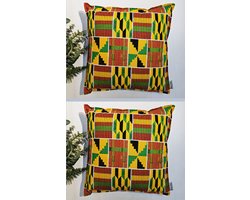 Set van 2 Kussenhoesen | 40x40cm | Decoratieve Kussensloop | Sierkussens | Afrikaanse Boheemse Stijl Geometrische Bogolan Geïnspireerd Print Woondecoratie Sierkussen Katoen Etnische Kussenhoes