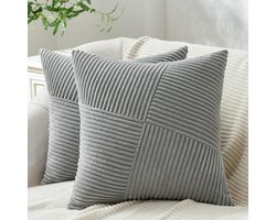 Set van 2 Kussenhoezen 40x40 cm Grijs Cord Satijn Windmolen Patchwork Kussens voor Bank en Slaapkamer Decoratie