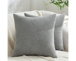 Set van 2 Kussenhoezen 40x40 cm Grijs Katoen Satijn Windmolen Patchwork Kussens voor Bank en Slaapkamer Decoratie