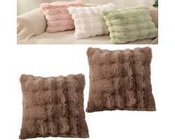 Set van 2 kussenhoezen–43x43cm–Sierkussen Kussen-Exclusief binnenkussens-Sierkussenhoes - Dikke pluche wol met golfstructuur-Zachte, decoratieve hoezen van dik imitatie-schapenvacht Geschikt voor bank en slaapkamer