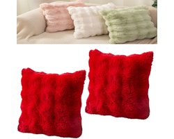 Set van 2 kussenhoezen–43x43cm–Sierkussen Kussen-Exclusief binnenkussens-Sierkussenhoes - Dikke pluche wol met golfstructuur-Zachte, decoratieve hoezen van dik imitatie-schapenvacht Geschikt voor bank en slaapkamer