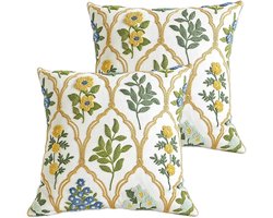 Set van 2 Kussenhoezen 45 x 45 cm, Geborduurde Linnen Kussens, Decoratief voor Woonkamer en Bank