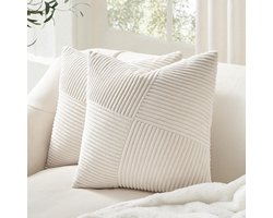 Set van 2 Kussenhoezen 45x45 Crème Kordsatijn met Strepenpatroon voor Sofa en Decoratie