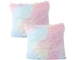 Set van 2 Kussenhoezen - Decoratieve Kussenhoezen met Reissluiting - 45x45 cm - Regenboog Kleur