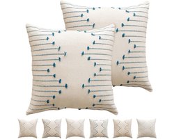 Set van 2 Kussenhoezen met Onzichtbare Rits voor Boho Sierkussens, 45 x 45 cm, Perfect voor Bank, Slaapkamer en Balkon (Blauw)