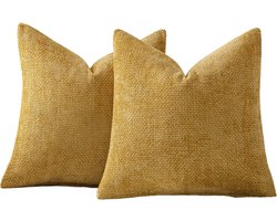 Set van 2 Kussenhoezen - Pillow Cover - Sierkussenhoezen - Chenille kussensloop - Gooi kussensloop - Zachte Gooi Kussenhoezen - Kussenhoes - 45x45 cm - Donkergeel