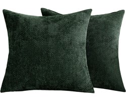 Set van 2 Kussenhoezen - Pillow Cover - Sierkussenhoezen - Chenille kussensloop - Gooi kussensloop - Zachte Gooi Kussenhoezen - Kussenhoes - 45x45 cm - Donkergroen