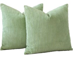 Set van 2 Kussenhoezen - Pillow Cover - Sierkussenhoezen - Corduroy Kussenhoezen - Gooi kussensloop - Zachte Gooi Kussenhoezen - Kussenhoes - 45x45 cm - Salie groen