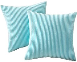 Set van 2 Kussenhoezen - Pillow Cover - Sierkussenhoezen - Corduroy Kussenhoezen - Gooi kussensloop - Zachte Gooi Kussenhoezen - Kussenhoes - 45x45 cm - Lichtblauw