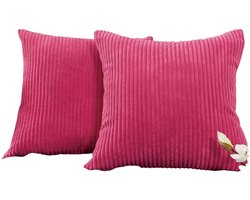 Set van 2 Kussenhoezen - Pillow Cover - Sierkussenhoezen - Corduroy Kussenhoezen - Gooi kussensloop - Zachte Gooi Kussenhoezen - Kussenhoes - 45x45 cm - Perzikroze