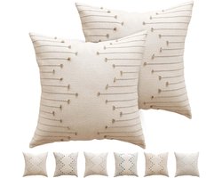 Set van 2 Kussenhoezen voor de Bank, Vierkante Kussenslopen met Onzichtbare Rits, Boho Stijl, Geschikt voor Woonkamer, Slaapkamer en Balkon, 45 x 45 cm (Khaki)