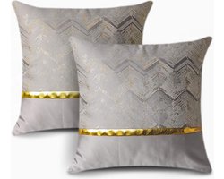 Set van 2 kussenslopen voor bank, auto, slaapkamer, luxe, moderne, minimalistische gouden leren naden, golfstrepen, sierkussen, kussenhoes, hoes, hoes, 50 x 50 cm, zilver