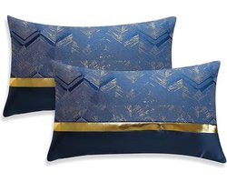 Set van 2 kussenslopen voor bank, auto, slaapkamer, luxe, moderne, minimalistische gouden leren naden, golfstrepen, sierkussen, kussenhoes, kussenhoes, 30 x 50 cm (marineblauw)