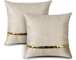 Set van 2 kussenslopen voor bedbank, bank, auto, decoratie, luxe, moderne, minimalistische gouden lederen naden, golvende strepen, vierkante kussensloop, sierkussenslopen 50 x 50 cm (beige)