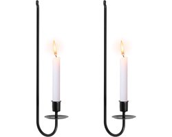Set van 2 L-vormige metalen wandkaarsenhouders - Zwart