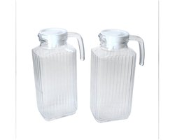 Set van 2 lama koelkastkannen 1.8l van glas met wit plastic deksel - 78252