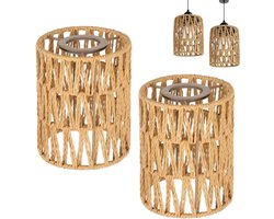 Set van 2 lampenkappen in boho stijl voor binnen en buiten - Cilindervormig - Rotan en papier - Hanglampen, plafondlampen en staande lampen - Trendy en sfeervol design