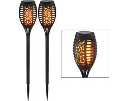 Set van 2 LED solar buiten plug-in lampen brandeffect decor ponsen tuinpad decoratie aarde spike lichten
