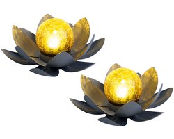 Set van 2 LED solar buitenlampen lotusbloemen tuinverlichting waterlelie design verlichting 25 cm