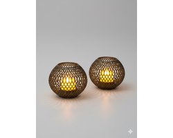 Set van 2 LED Theelichthouders - Zwart - Warm Licht - Sfeervolle Tafeldecoratie - Moderne Woonaccessoire