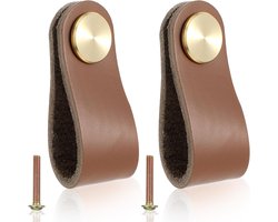 Set van 2 Leren Meubelknoppen voor Dressoir, Handgemaakte Kastgrepen van Zacht Koeienleer, Ideaal voor Keuken en Kasten