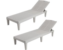 Set van 2 Ligstoelen Zwart/Bruin/Wit - Verstelbaar en Weerbestendig voor Tuin en Strand